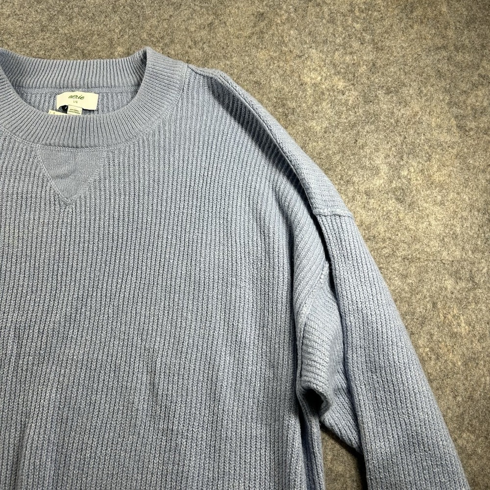 Aerie Sweater Womens Large Monaco Blue Ribbed Oversized Pullover - Picture 2 of 9